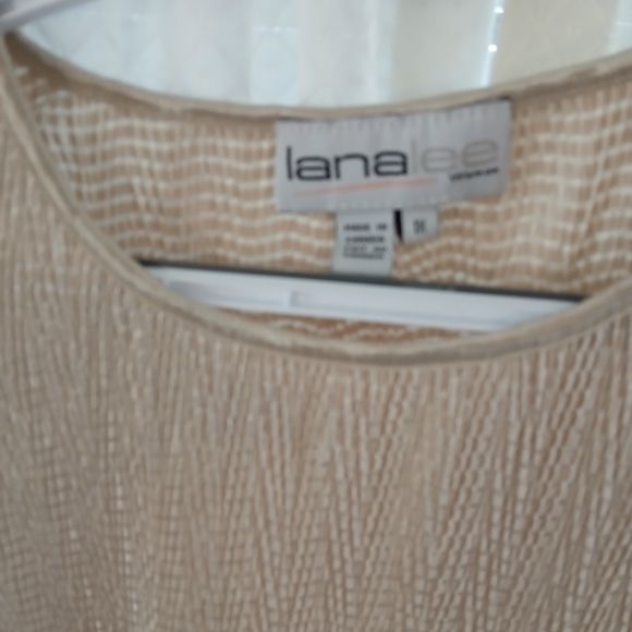Tan Short Sleeve Crinkle Textured Stretch Blouse Short Sleeved 1X - Picture 3 of 7